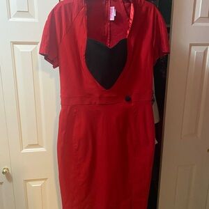Pinup Couture Wiggle Red Dress with Black Detail